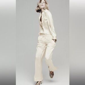 Luxurious ZARA Cream 100% Silk Wide Leg Pants